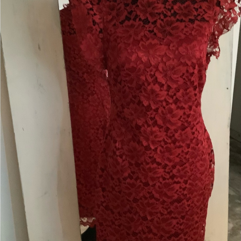 Enfocus Studio Red and White Bodycon Dress Mock Neck Sleeveless